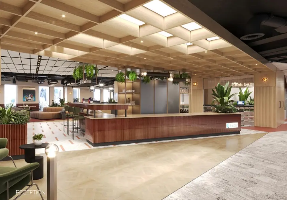 Community space incorporating reused workplace elements