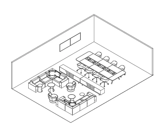 Coworking environment sketch developed for Galderma London