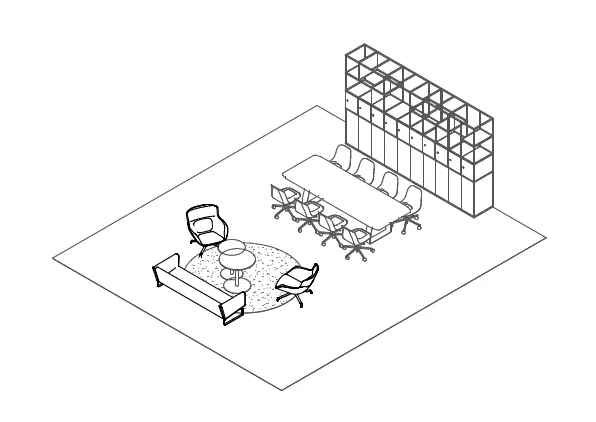 Quiet zone library environment sketch developed for Galderma London