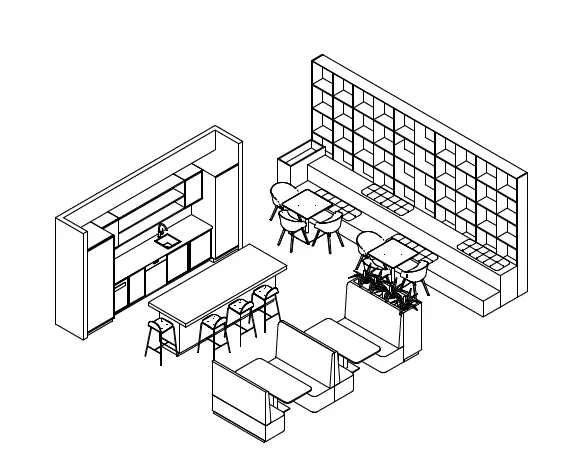 Social hub environment sketch developed for Galderma London